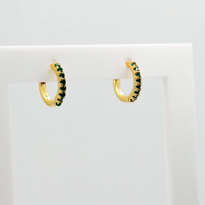 Camila Gold Gemstone Huggies | Clear | Magenta | Rainbow | Emerald Green - Razzle and Rose Jewellery