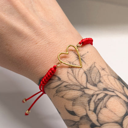 Palma Red Cord Slider Bracelet with Gold Heart