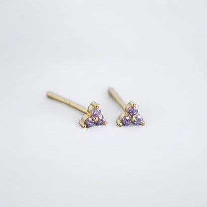 Camellia Triple Gemstone Gold Vermeil Stud Earrings | Pink | Lilac - Razzle and Rose Jewellery