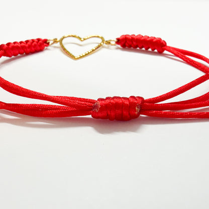 Palma Red Cord Slider Bracelet with Gold Heart