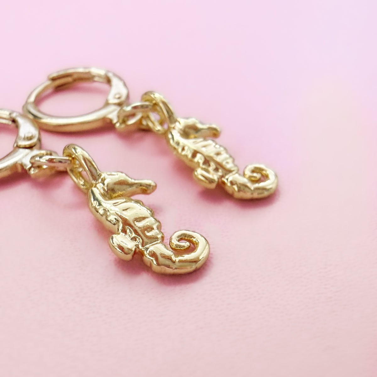 Barbados Seahorse Charm Gold Hoop Earrings