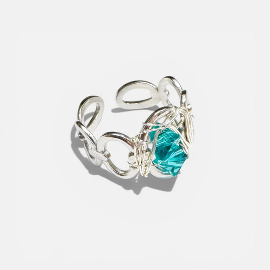 Aqua Crystal Silver Ring | Adjustable Fit
