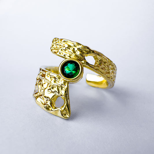 Bryony Green Gem Textured Adjustable Gold Statement Ring Default Title Adjustable Rings Razzle and Rose