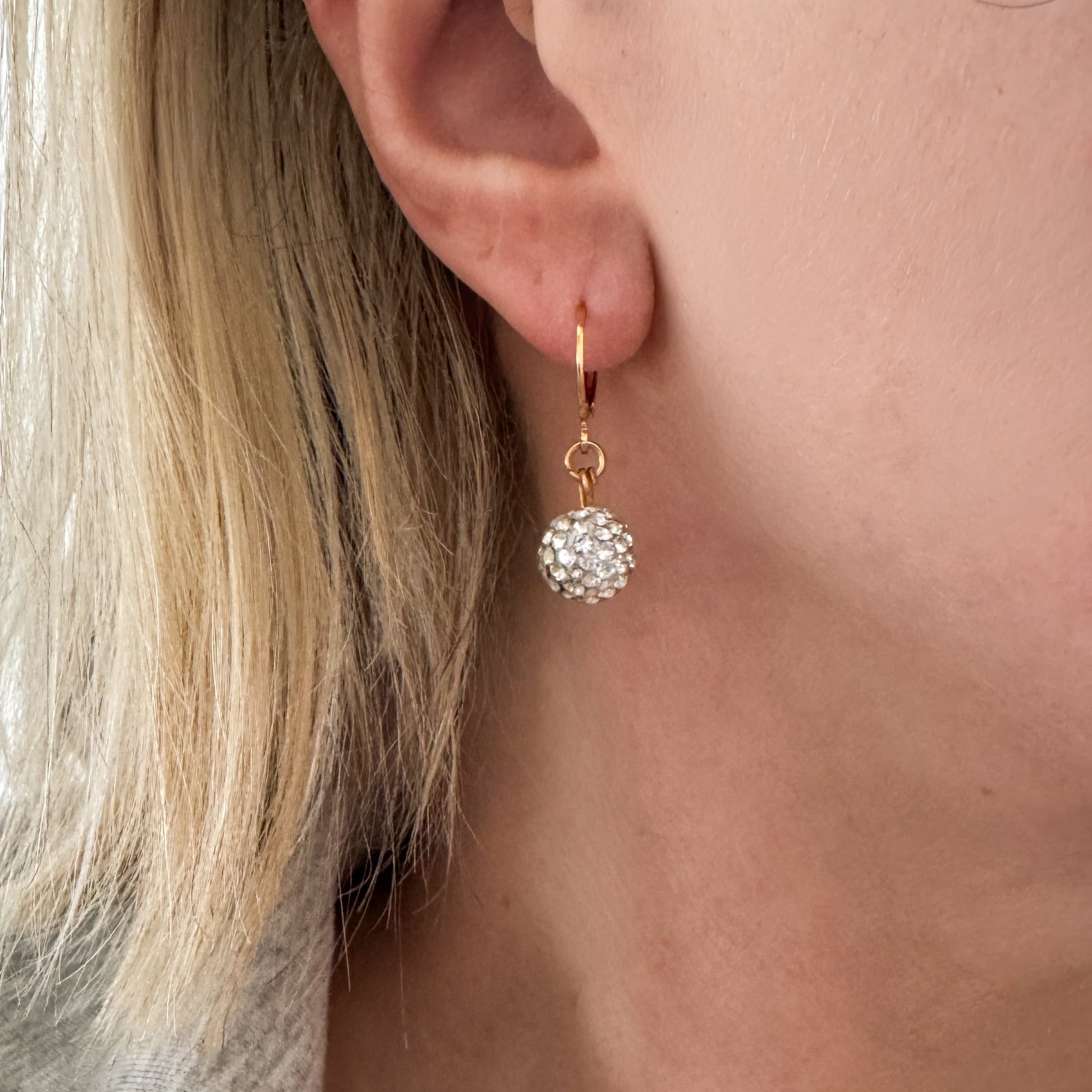 Silver Crystal Disco Ball Gold Hoops