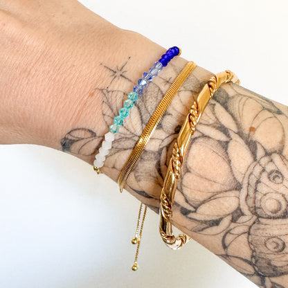 Blue and Gold Crystal Beaded Bracelet | Adjustable