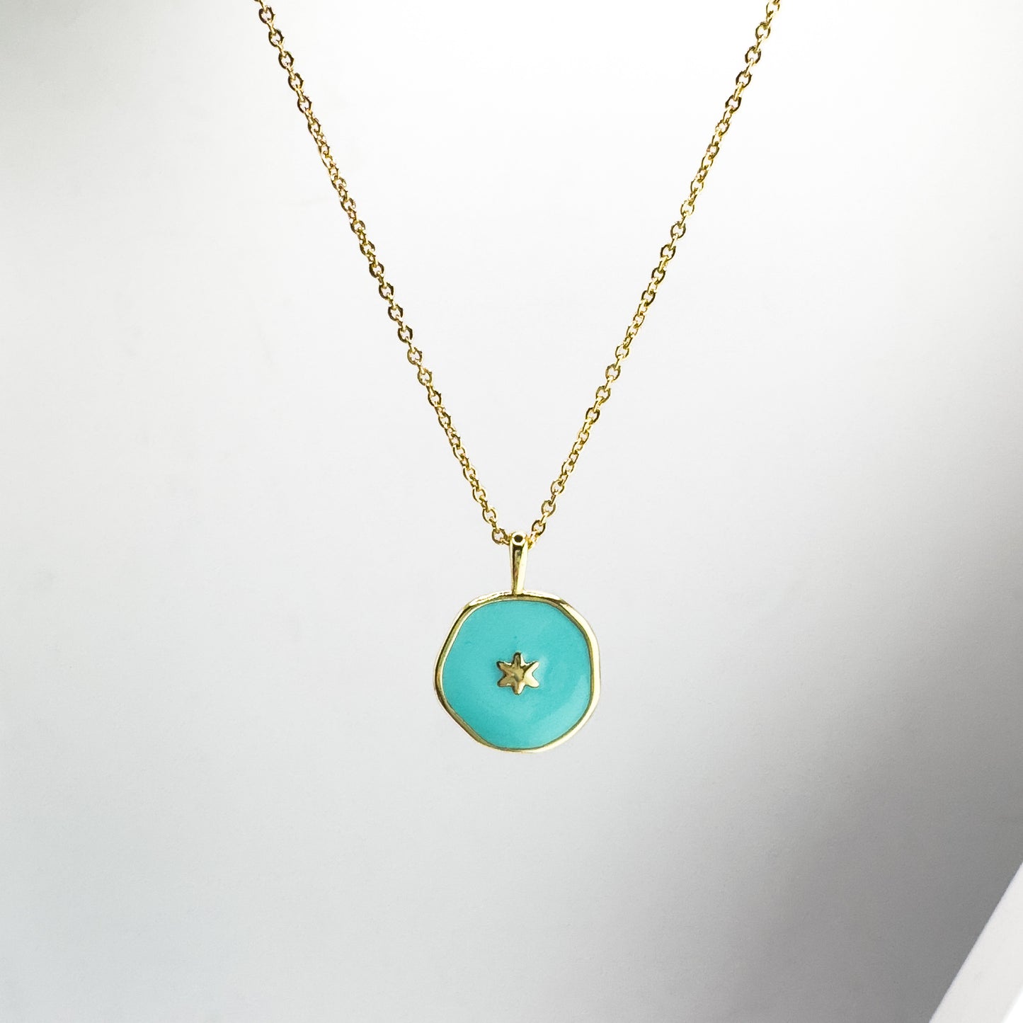 Freya Enamel Reversible Pendant Gold Plated Necklace | White | Aqua Aqua Pendant Necklaces Razzle + Rose