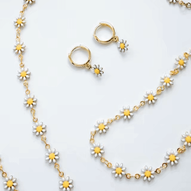 The Flora Gold Jewellery Bundle | Daisy Chain Necklace, Bracelet, Anklet + Earrings