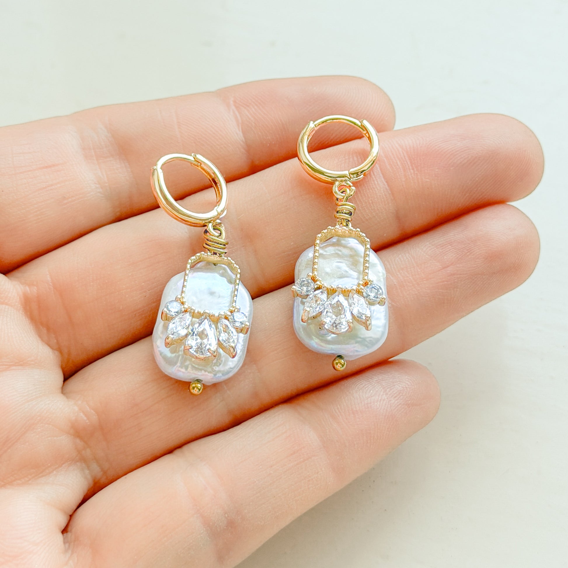 Saffi Gold Baroque Pearl Gemstone Charm Hoop Earrings