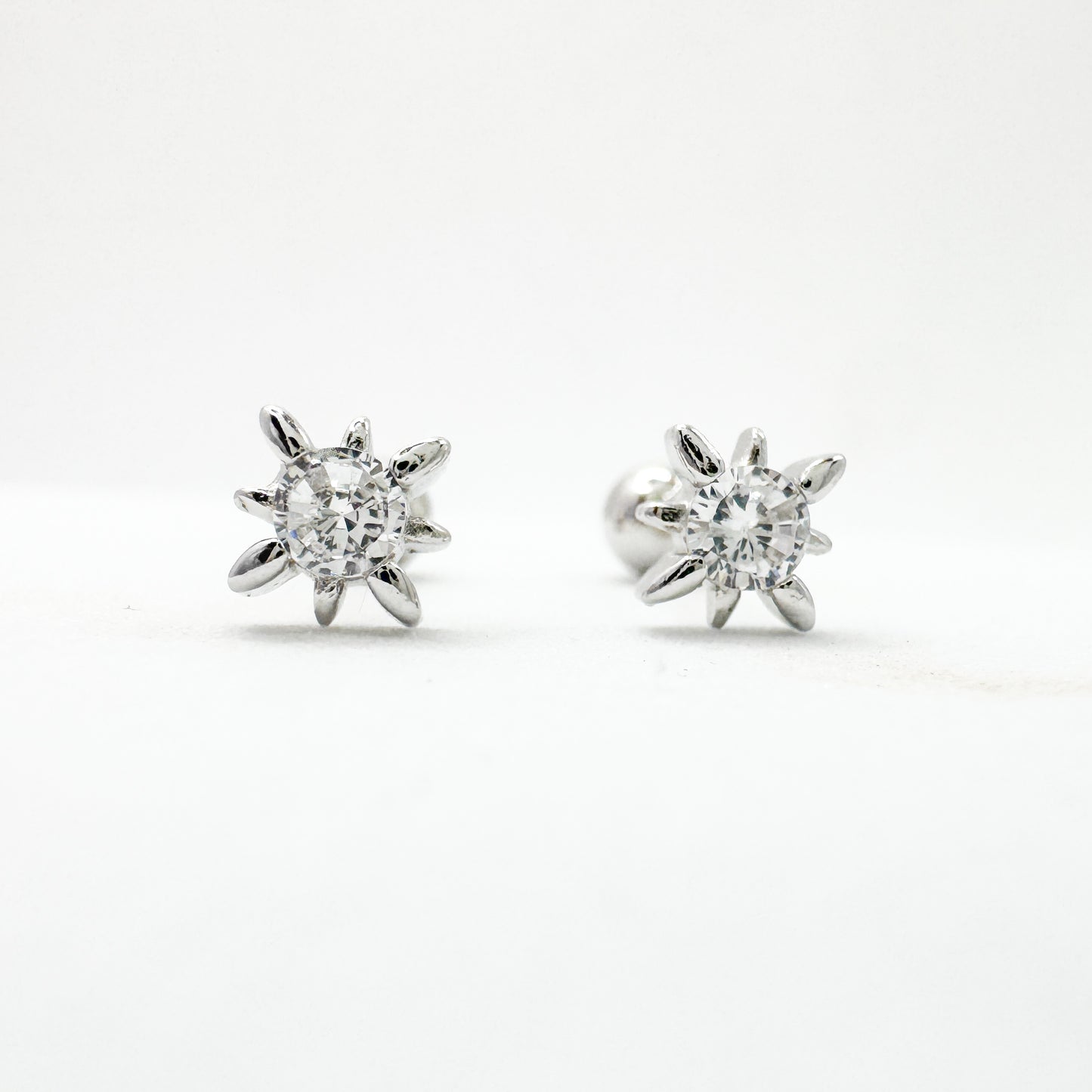 Selene CZ Gemstone Silver Starburst Stud Earrings