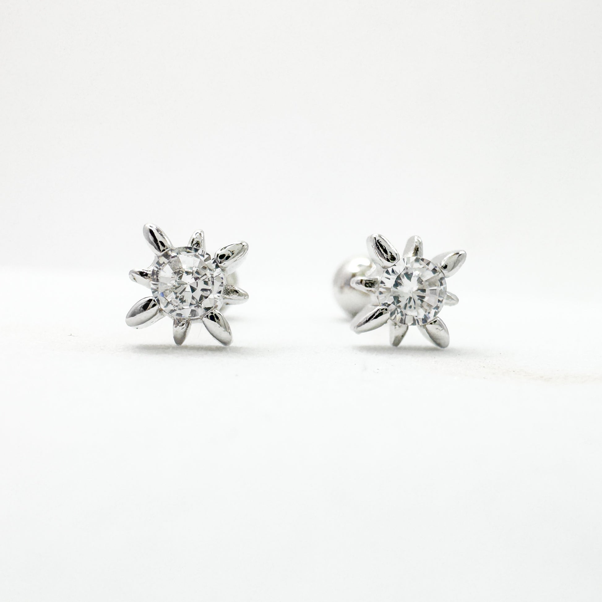 Selene CZ Gemstone Silver Starburst Stud Earrings
