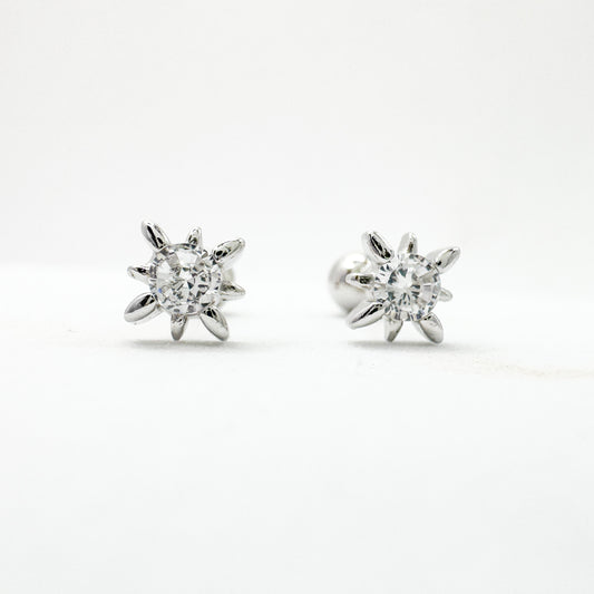 Selene CZ Gemstone Silver Starburst Stud Earrings
