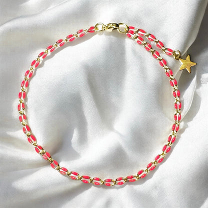 Sansa Hot Pink Enamel Gold Chain Anklet.