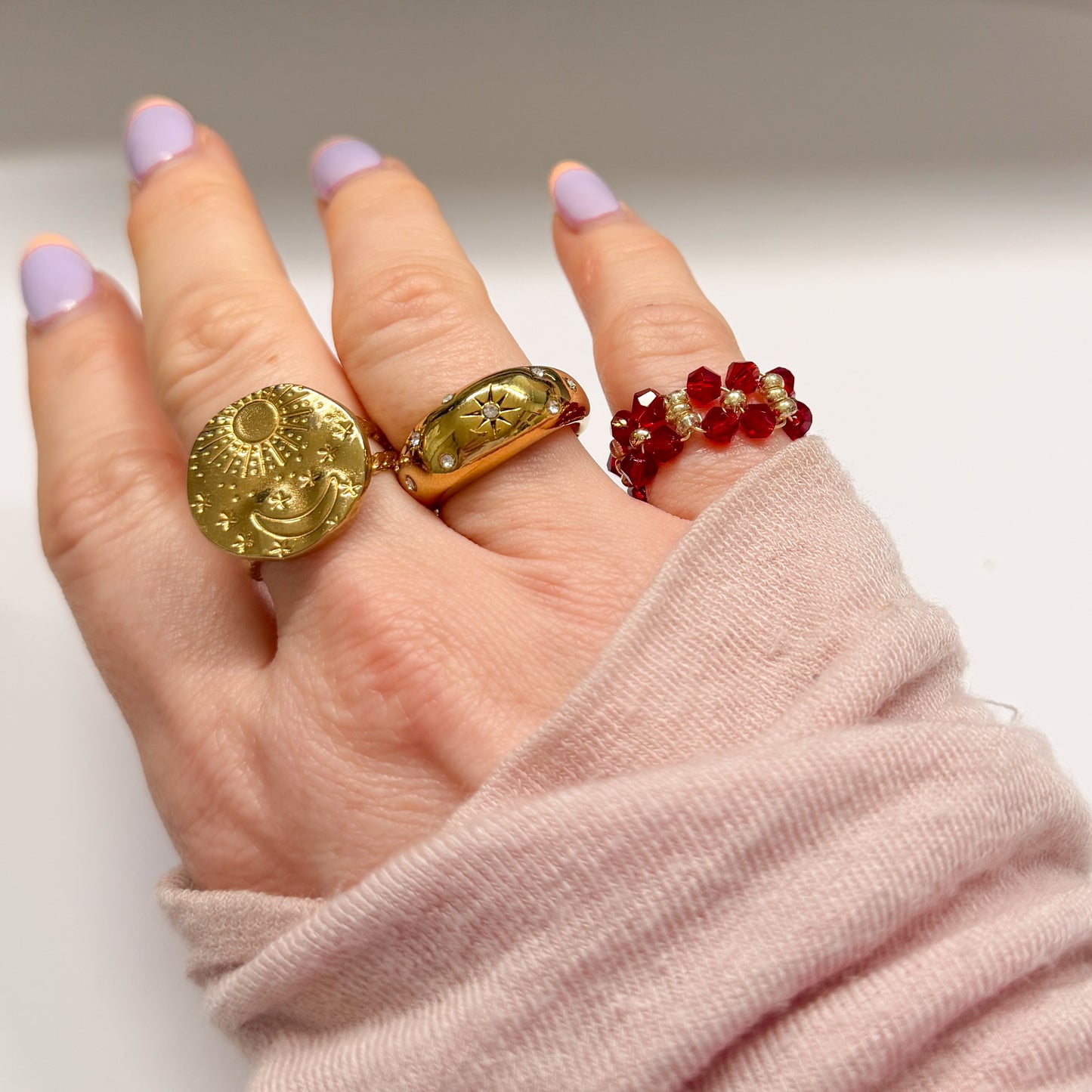 Deep Red Crystal Bead Ring