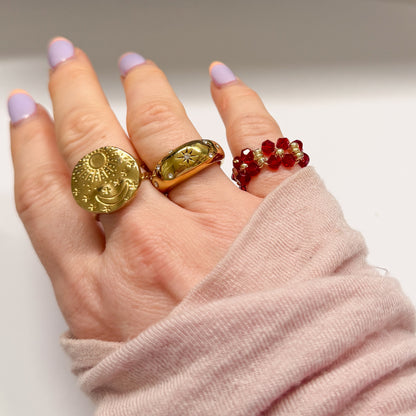 Deep Red Crystal Bead Ring