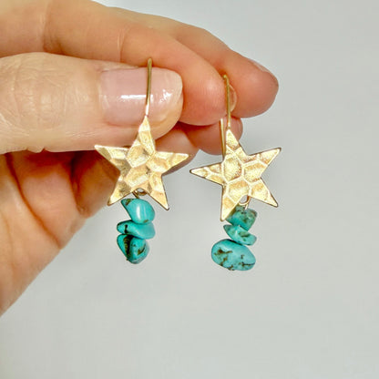 Island Turquoise Gemstone Gold Star Earrings