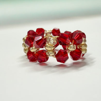 Deep Red Crystal Bead Ring