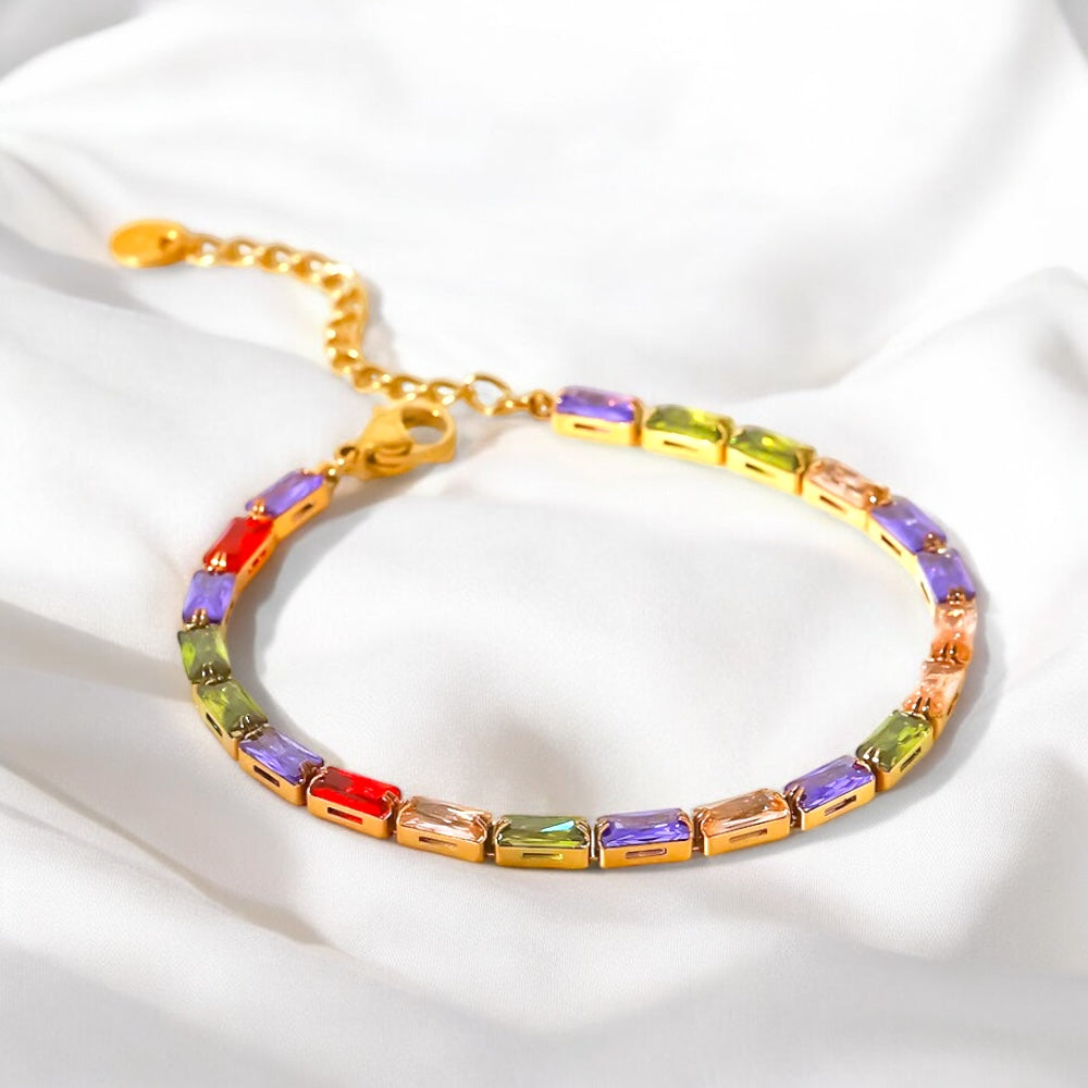 Linzi Crystal Gemstone Gold Tennis Bracelet | Multicolour Default Title Gemstone Bracelets Razzle and Rose