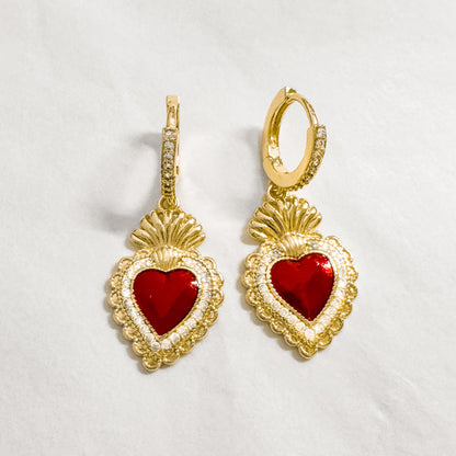 Clarissa Red Heart Hoop Earrings