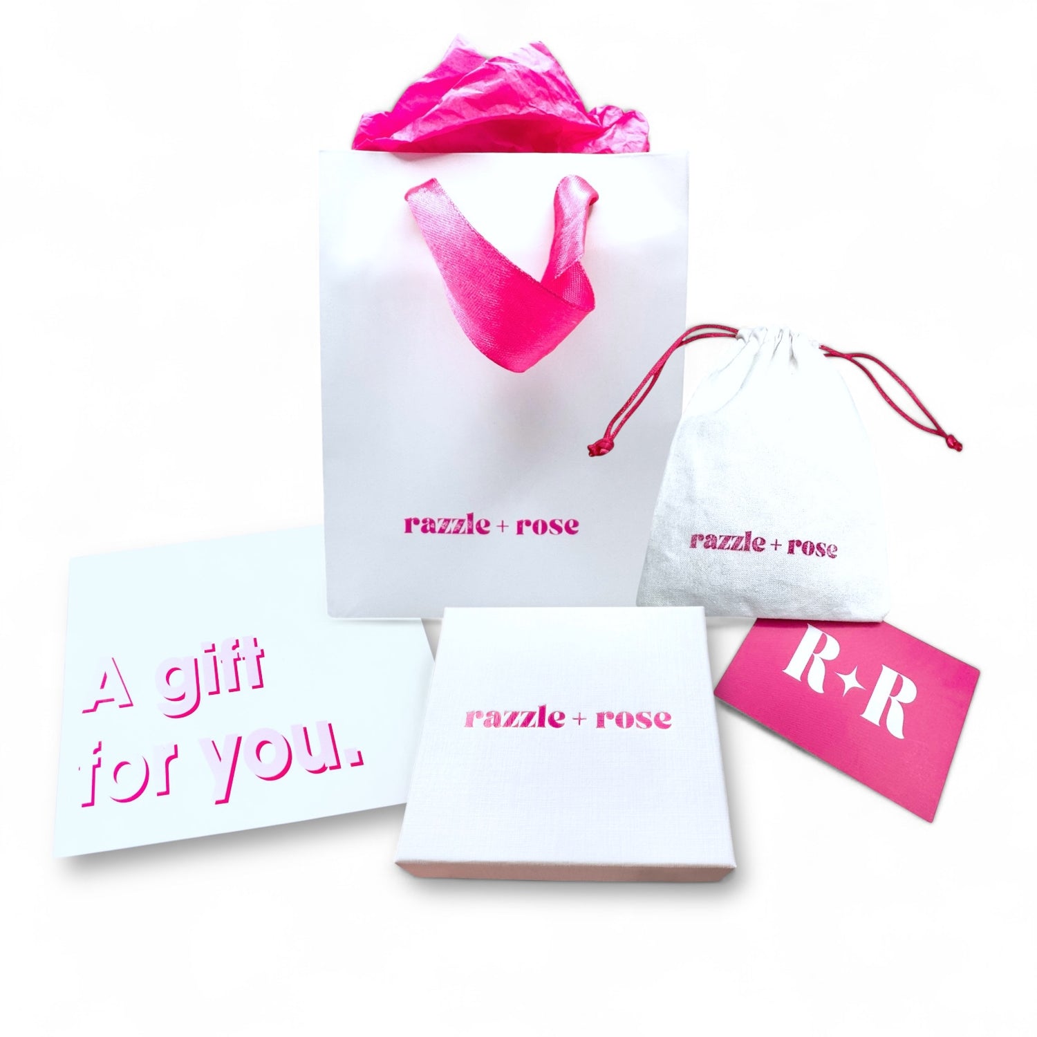 Luxury Gift Packaging Luxury Gift Wrap Package (Gift Box, Gift Bag, Handwritten Notecard, Cotton Pouch + Polishing Cloth) Gift Packaging Razzle and Rose