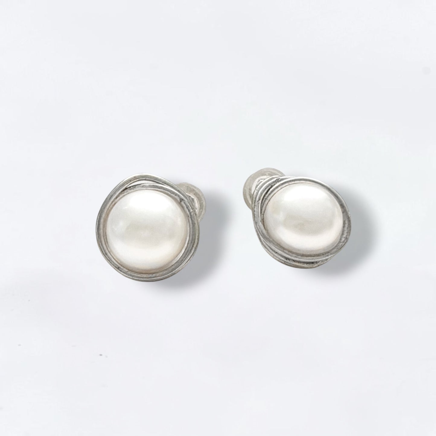 Freshwater Pearl Silver Wrapped Stud Earrings