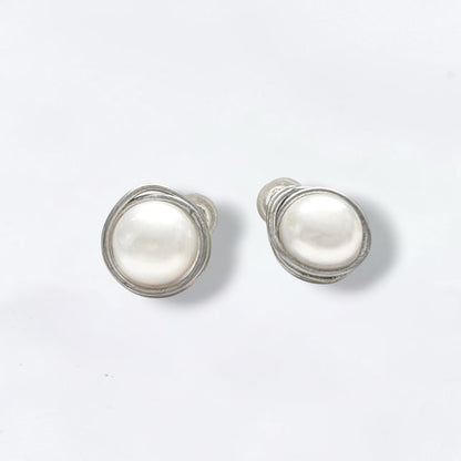 Freshwater Pearl Silver Wrapped Stud Earrings