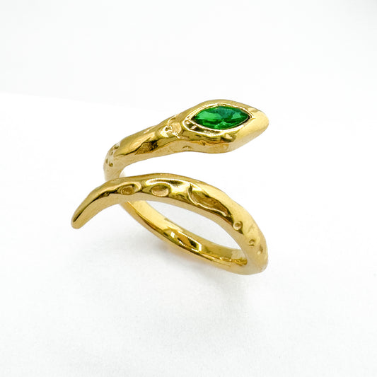 Aveline Green CZ Adjustable Gold Snake Ring Default Title Adjustable Rings Razzle and Rose