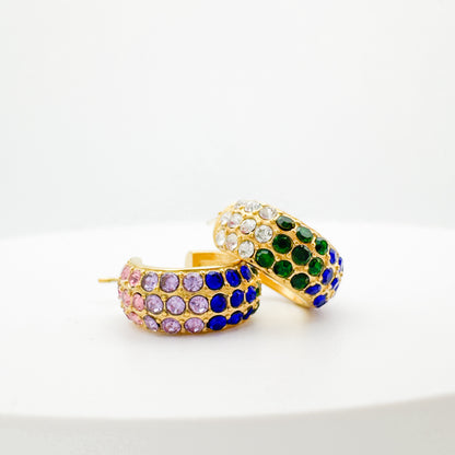 Teija Gold Rainbow Gemstone Chunky Medium Hoop Earrings