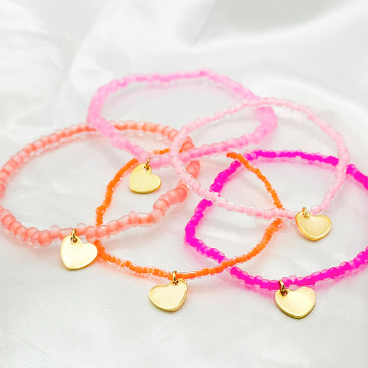 Katja Neon Beaded Bracelet with Gold Heart Charm - Razzle and Rose Jewellery