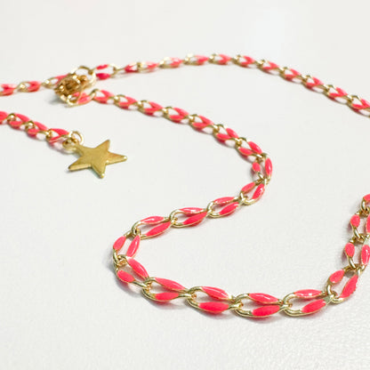Sansa Hot Pink Enamel Gold Chain Anklet