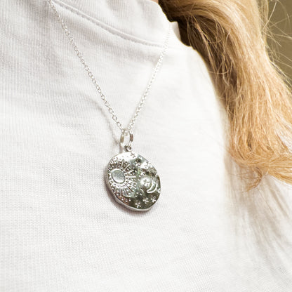 Luna Silver Sun & Moon Engraved Pendant Necklace - Razzle and Rose Jewellery