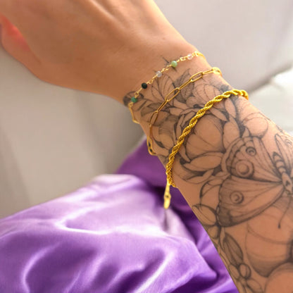 Yasmin Gold Green Bead Chain Bracelet - Razzle and Rose Jewellery