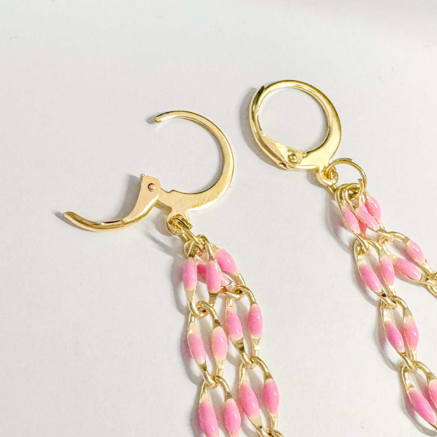 Pink Chain Hoop Earrings