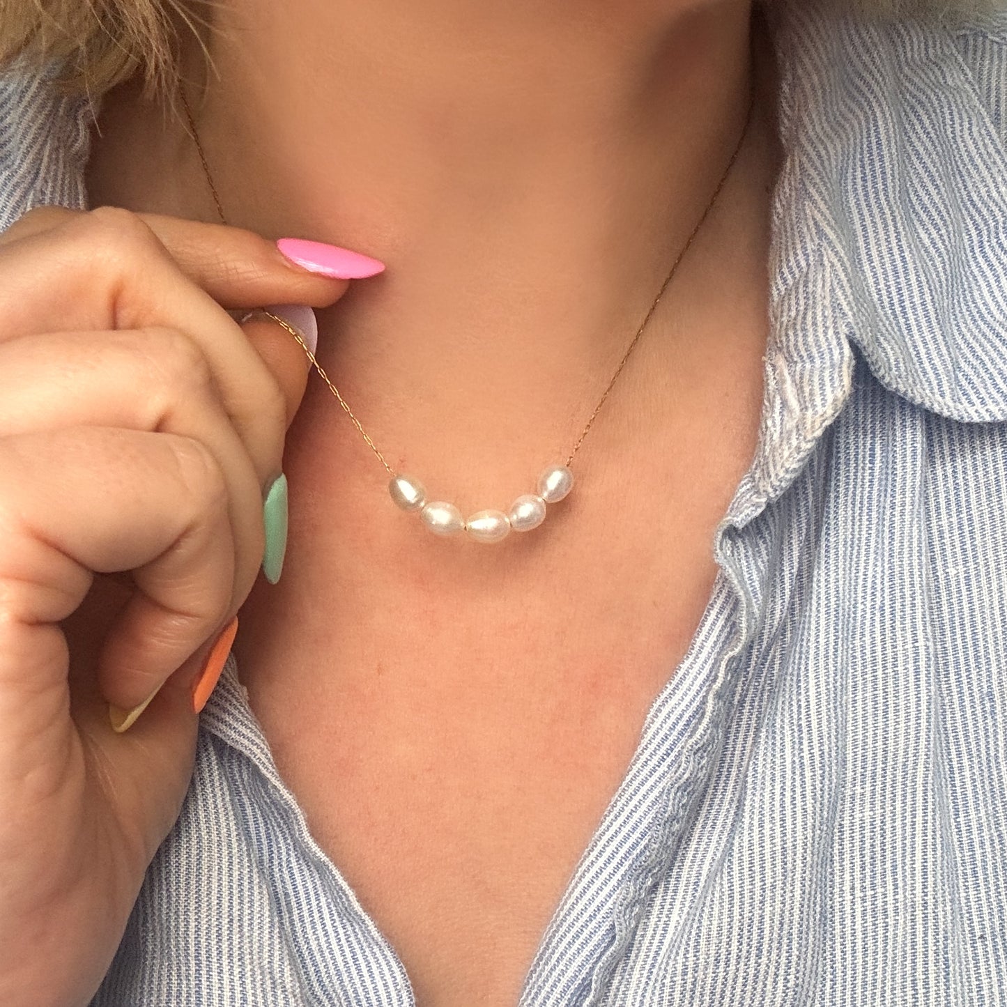 Dainty Pearl Gold Chain Necklace