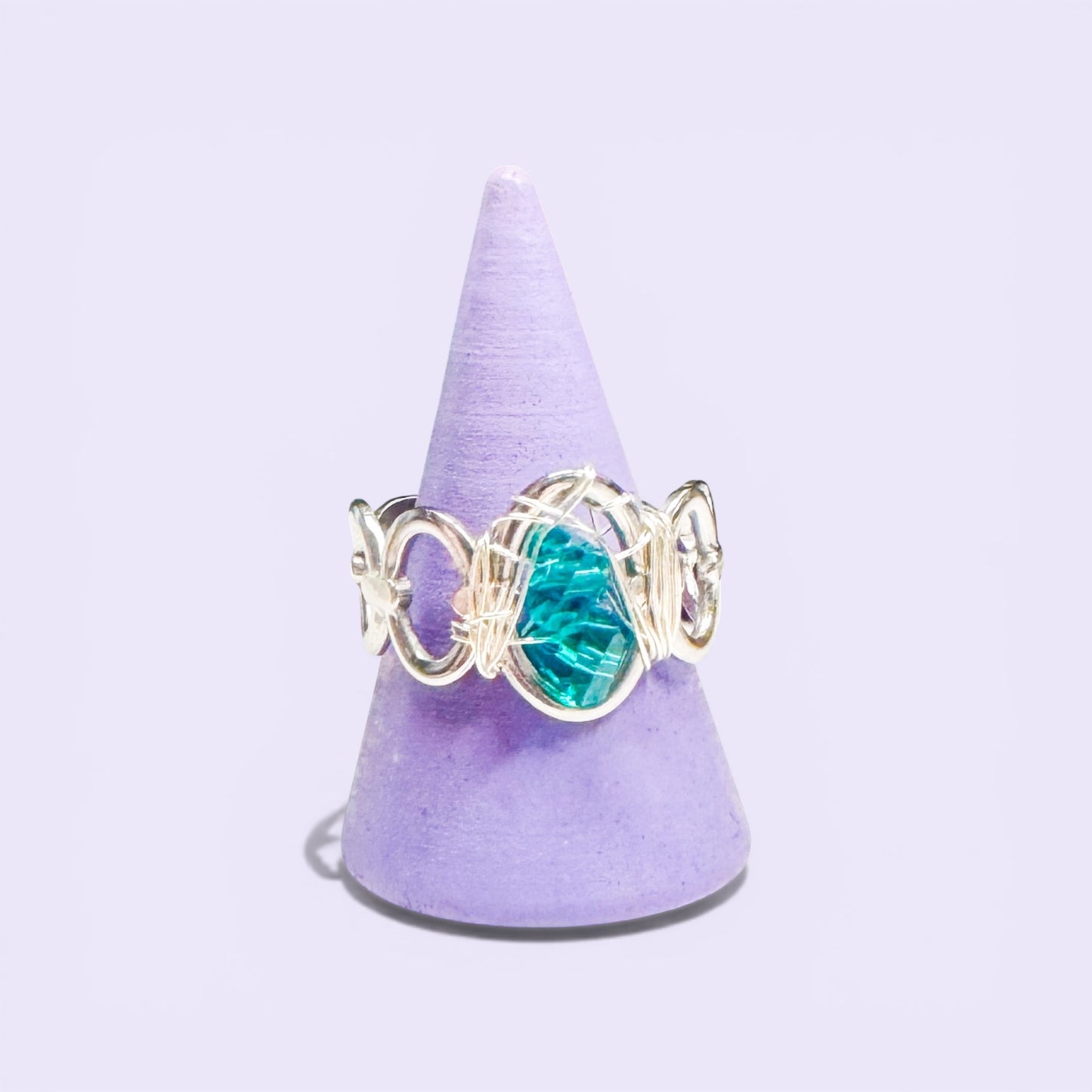 Aqua Crystal Silver Ring | Adjustable Fit