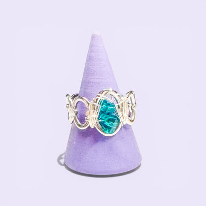 Aqua Crystal Silver Ring | Adjustable Fit