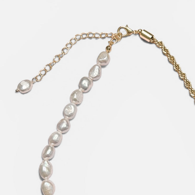 Gold Half Pearl Half Chain Necklace