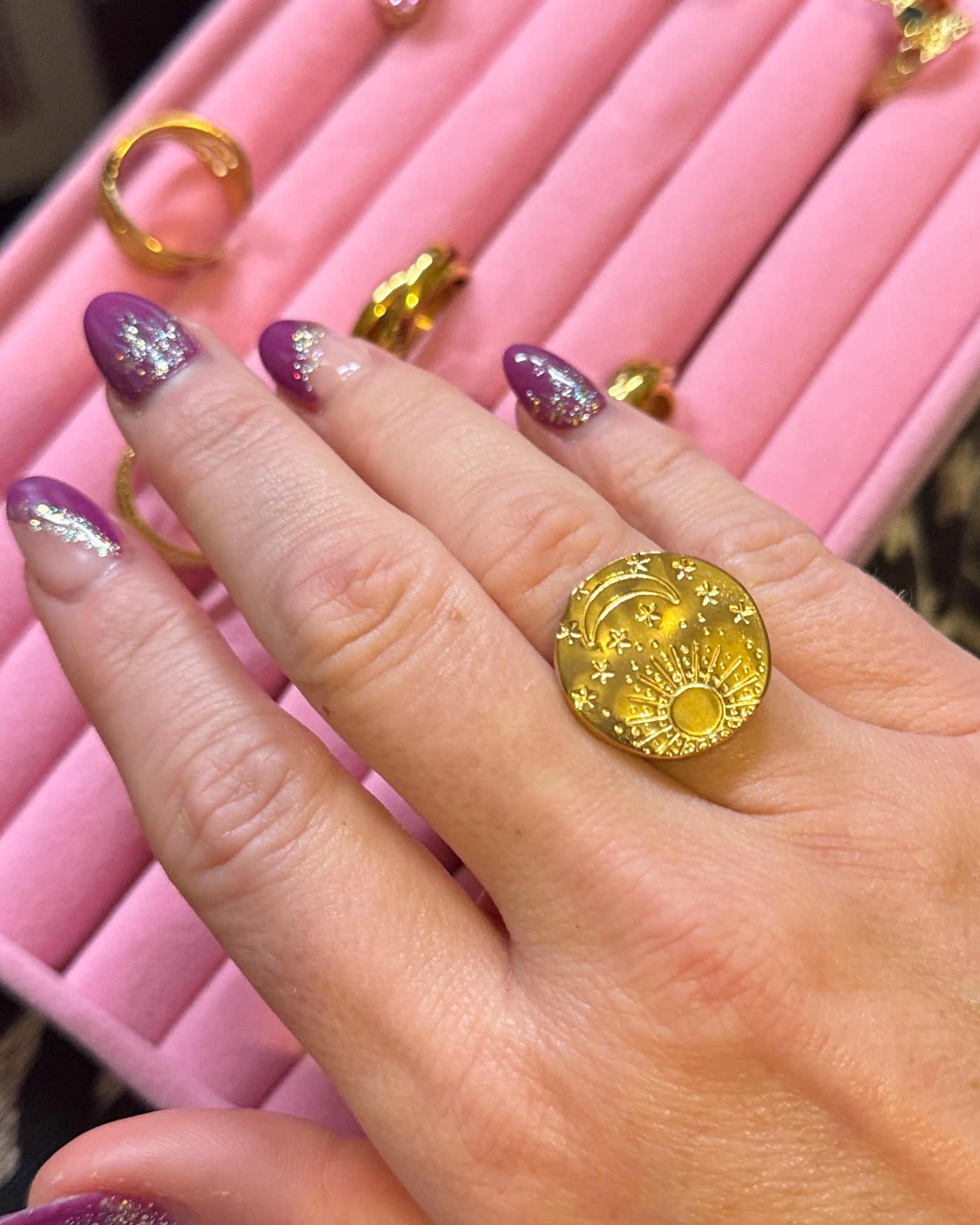 Luna Gold Sun, Moon and Stars Ring | Adjustable