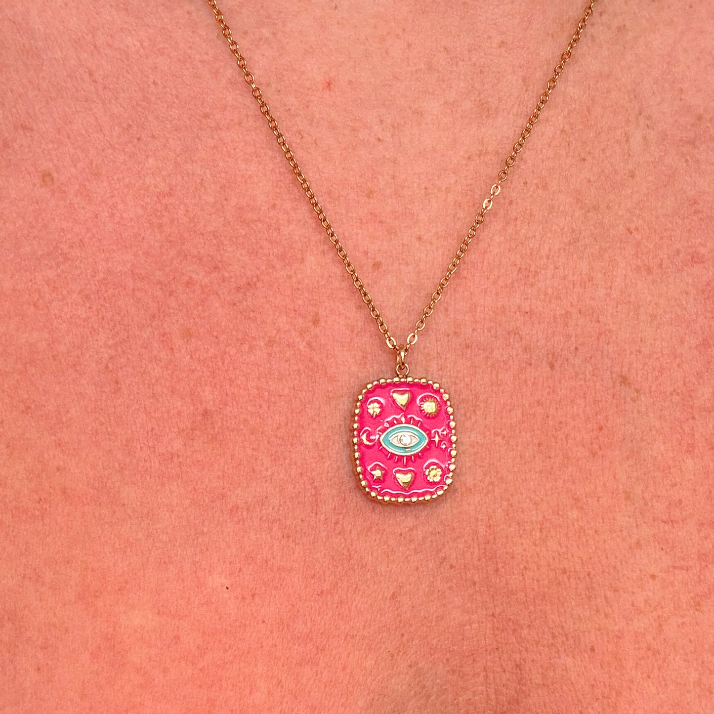 Cecilia Hot Pink Enamel Gold Pendant Necklace