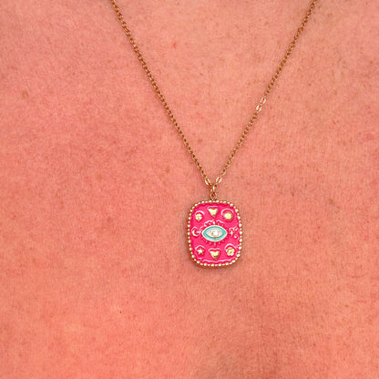 Cecilia Hot Pink Enamel Gold Pendant Necklace