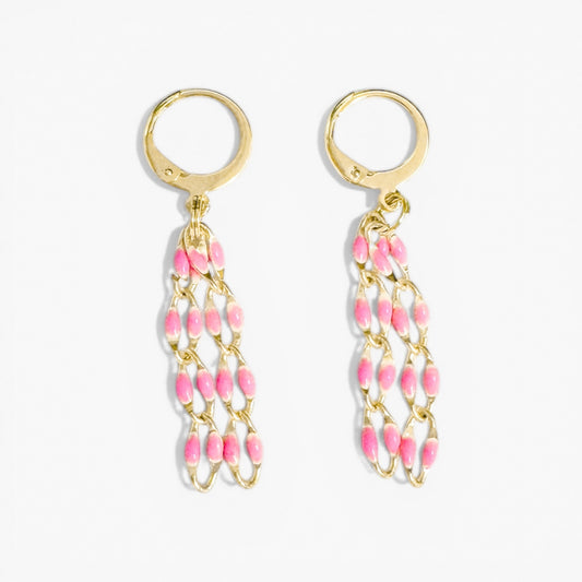 Pink Chain Hoop Earrings