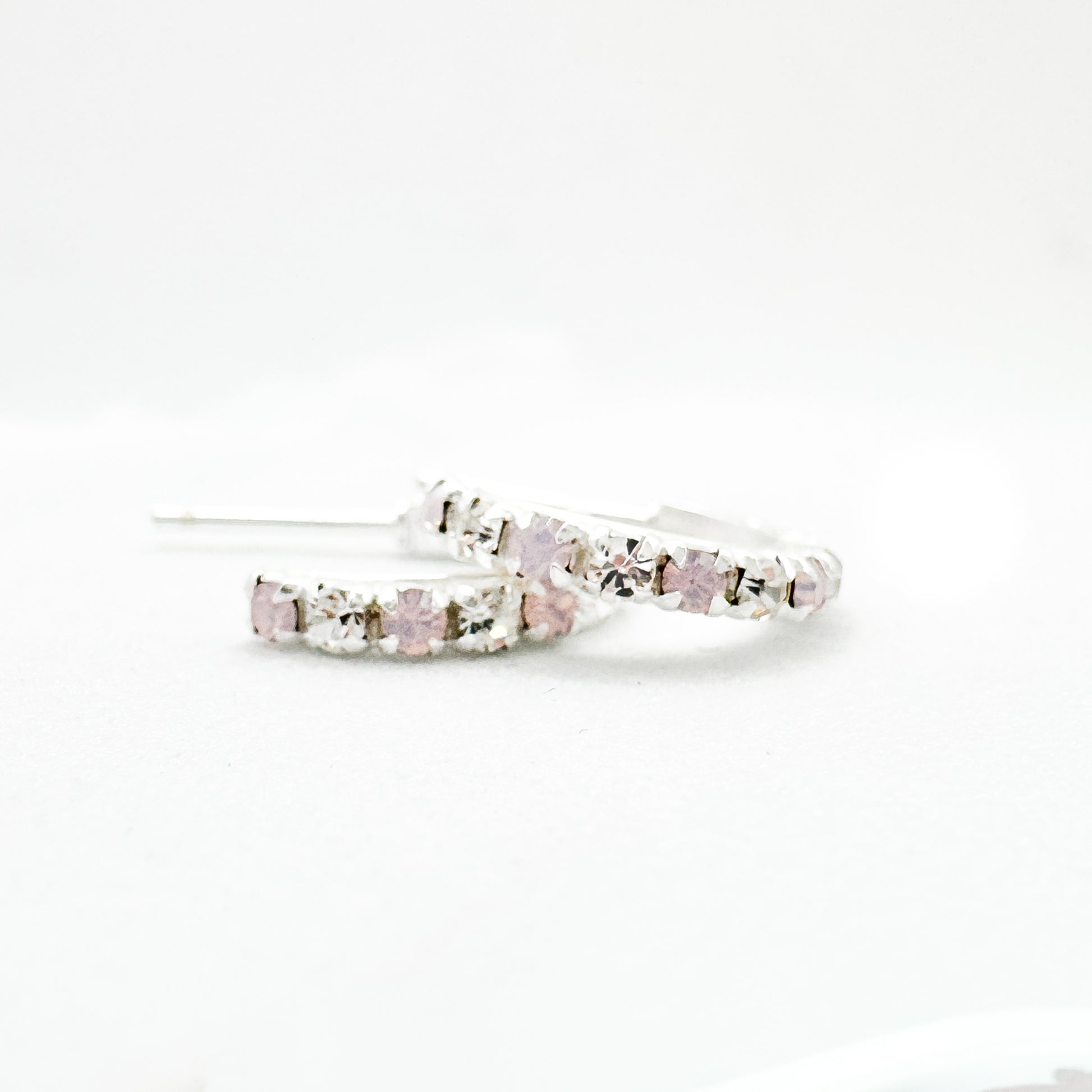 Rosie Pink Opal and CZ Gemstone Silver Hoop Earrings