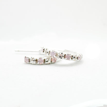 Rosie Pink Opal and CZ Gemstone Silver Hoop Earrings