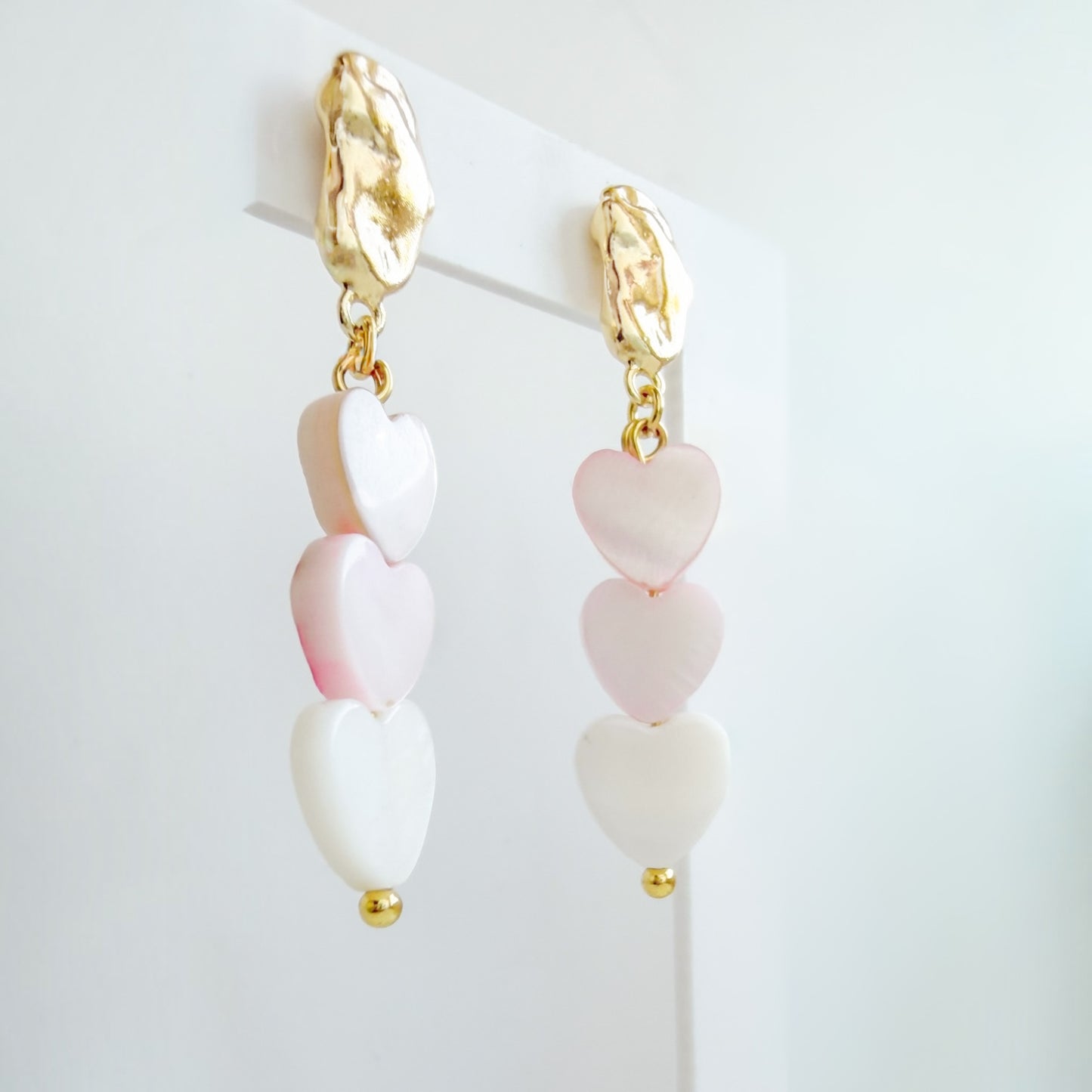 Malibu Pink Heart Shell Gold Earrings