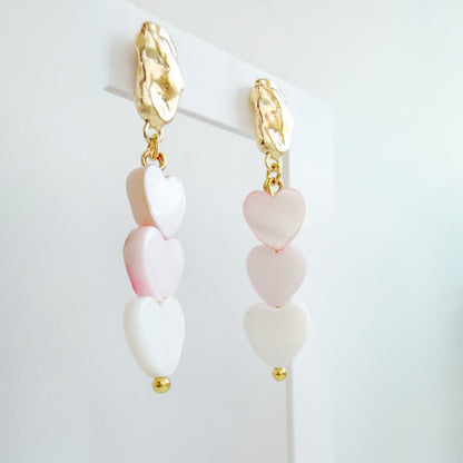 Malibu Pink Heart Shell Gold Earrings