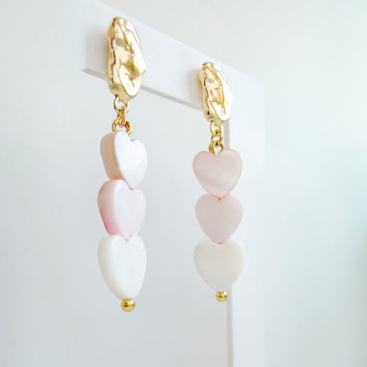 Malibu Pink Heart Shell Gold Earrings