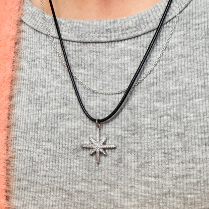 Silver Star Pendant Cord Necklace