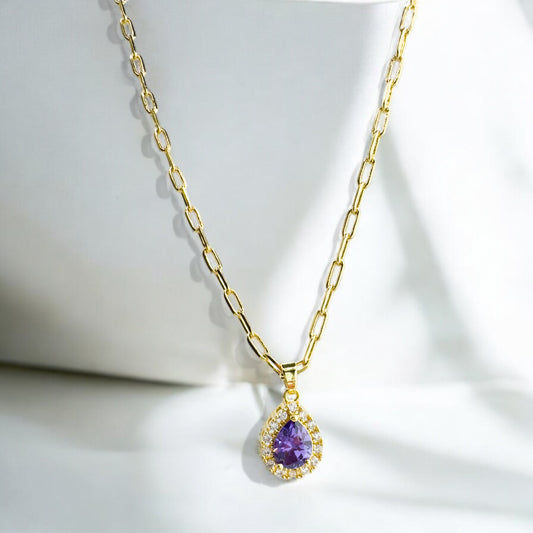 Azalea Purple Teardrop CZ Gemstone Pendant Necklace Default Title Pendant Necklaces Razzle and Rose