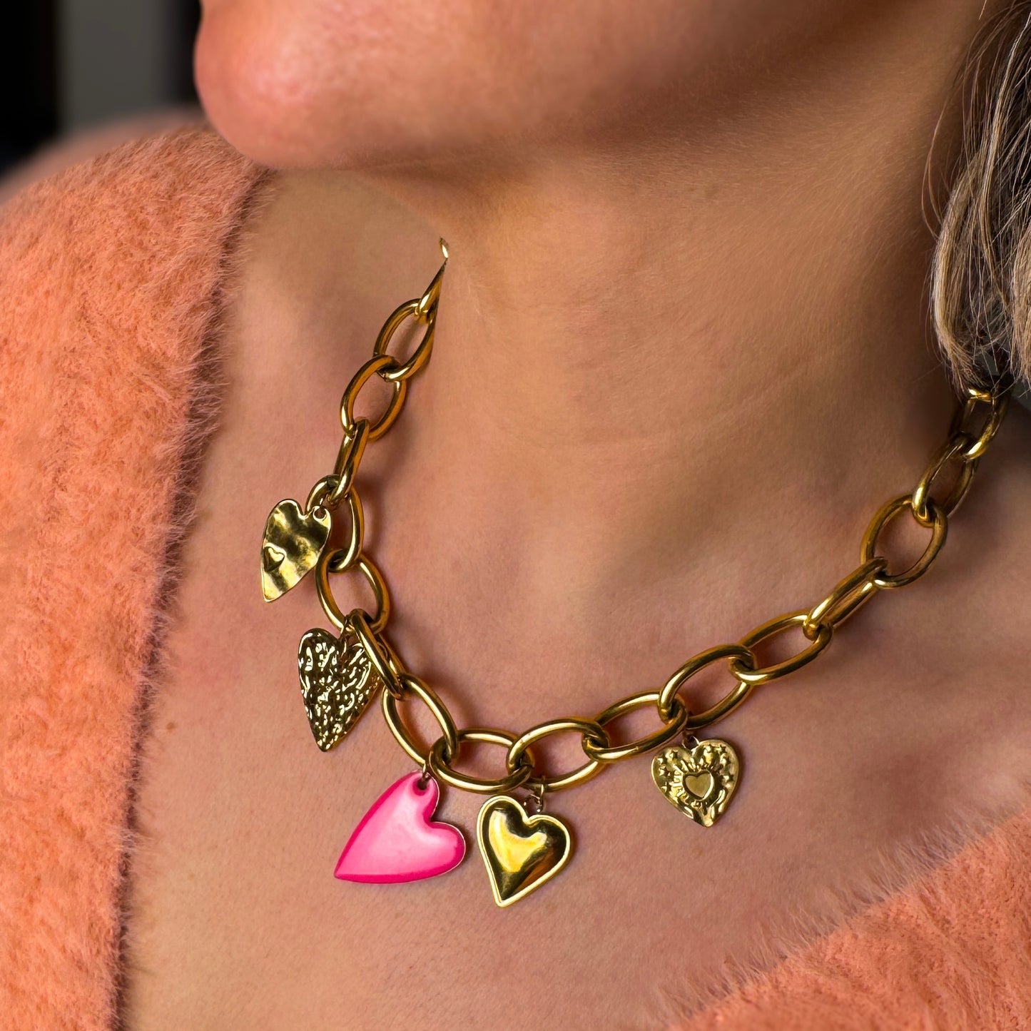 Marnie Heart Chunky Charm Necklace