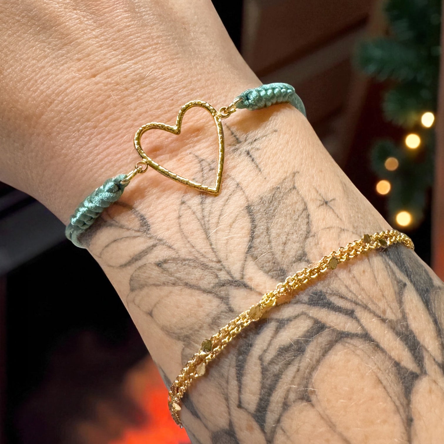 Palma Gold Heart Green Slider Cord Bracelet