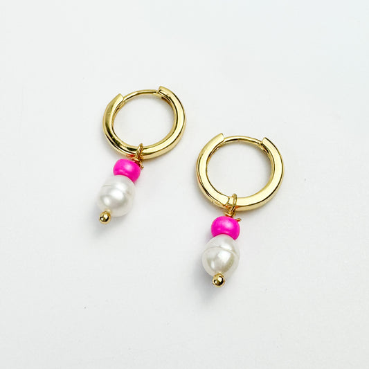 Rose Mini Pearl Gold Huggie Hoops with Removable Charms